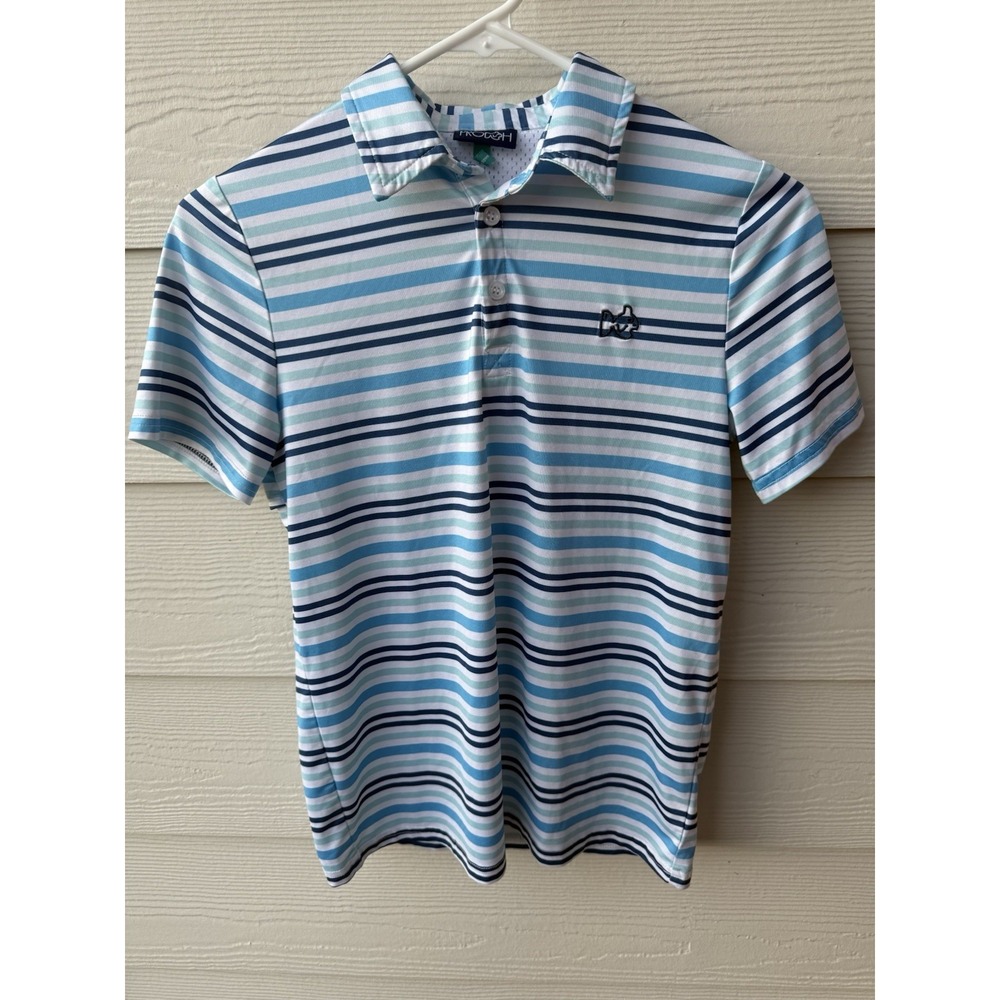 Prodoh Performance Polo Short Sleeve Blue Stripes Boys Size Medium 10/12